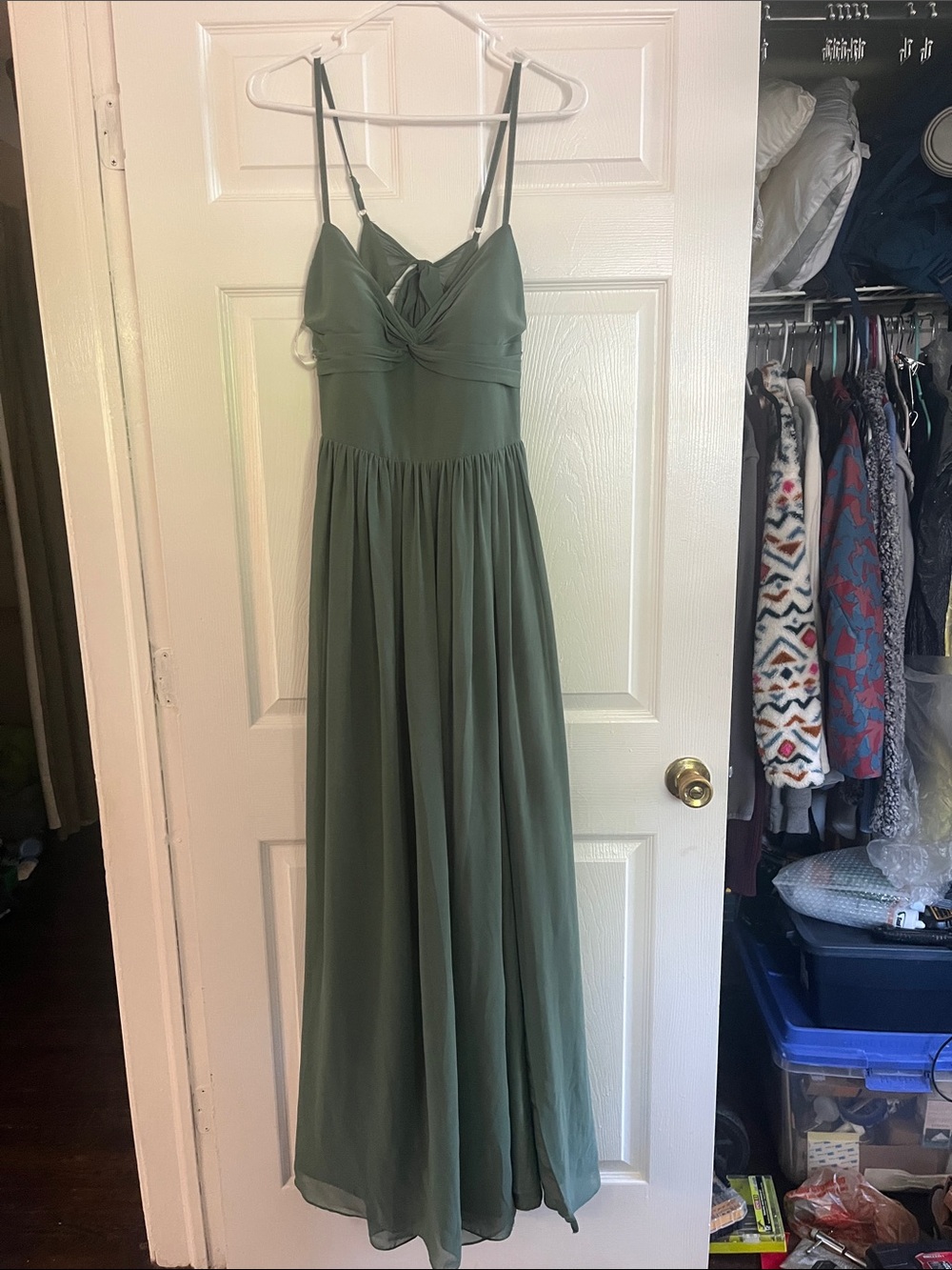 Azazie Olive Green Spaghetti Strap Maxi Dress